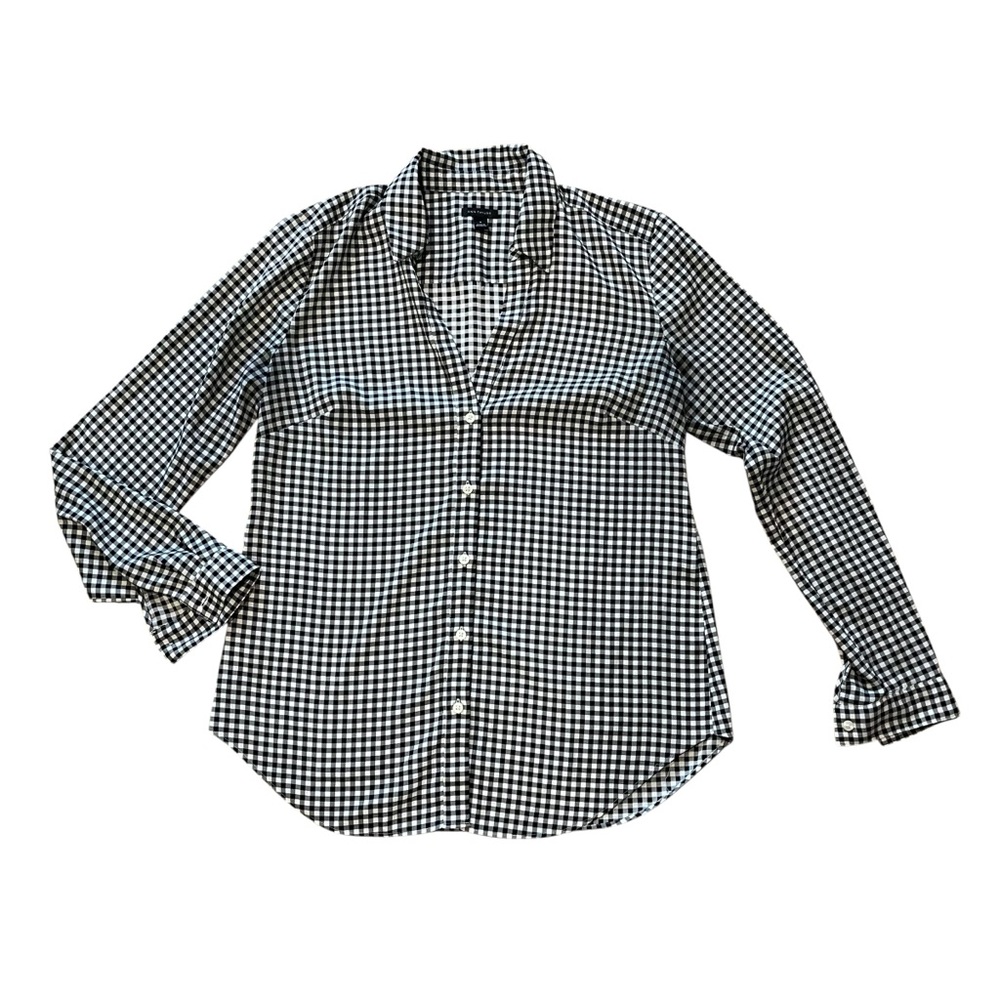 Ann Taylor Black and White Gingham Button-Down Shirt